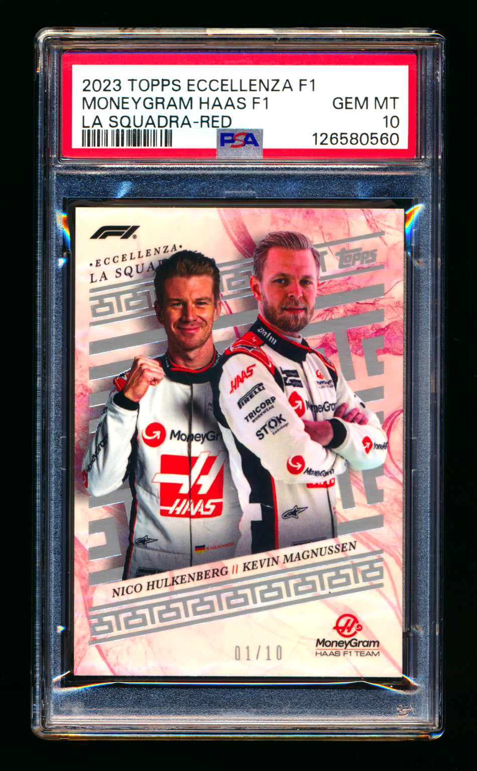 2023 Topps Eccellenza F1 La Squadra Haas Kevin Magnussen/Nico Hulkenberg 1ST Year Red Parallel #01/10 PSA 10 (First #!)