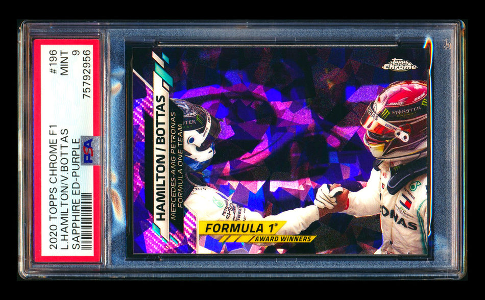 2020 Topps Chrome Sapphire F1 #196 Lewis Hamilton/Valtteri Bottas RC Purple Refractor #02/10 PSA 9