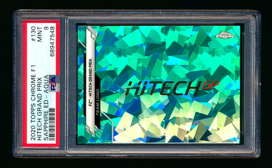 2020 Topps Chrome Sapphire F1 #130 HiTech Grand Prix Team Logo RC Aqua Refractor #35/99 PSA 9