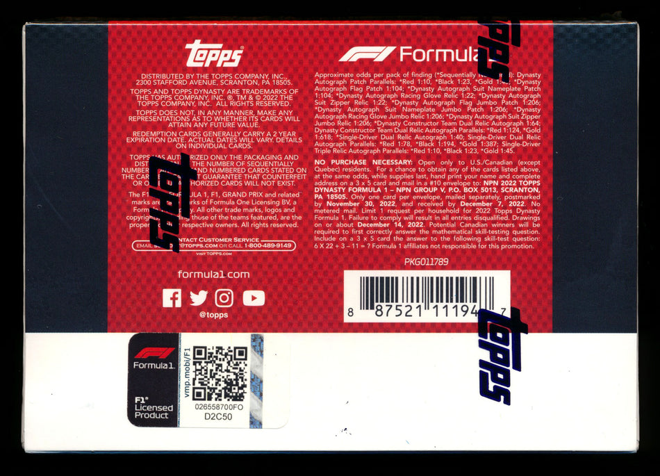 2022 Topps Dynasty F1 Hobby Box Sealed ** (SOLD eBay - $1,695.00 - 4/10/2026) **