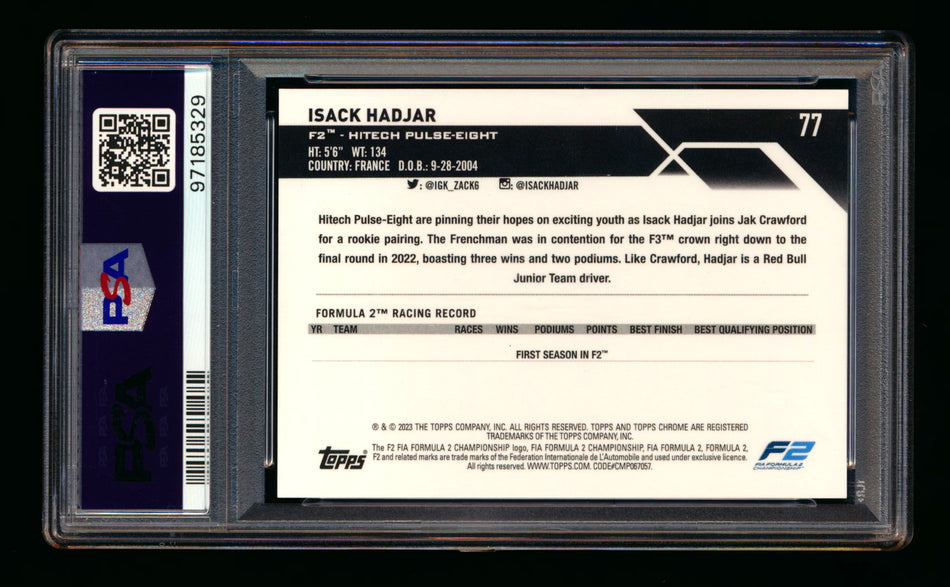 2023 Topps Chrome F1 #77 Isack Hadjar RC Red Refractor #1/5 PSA 9 (First #!)