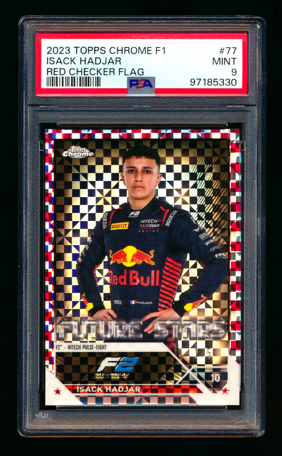 2023 Topps Chrome F1 #77 Isack Hadjar RC Red Checker Flag Refractor #1/5 PSA 9 (First #!)