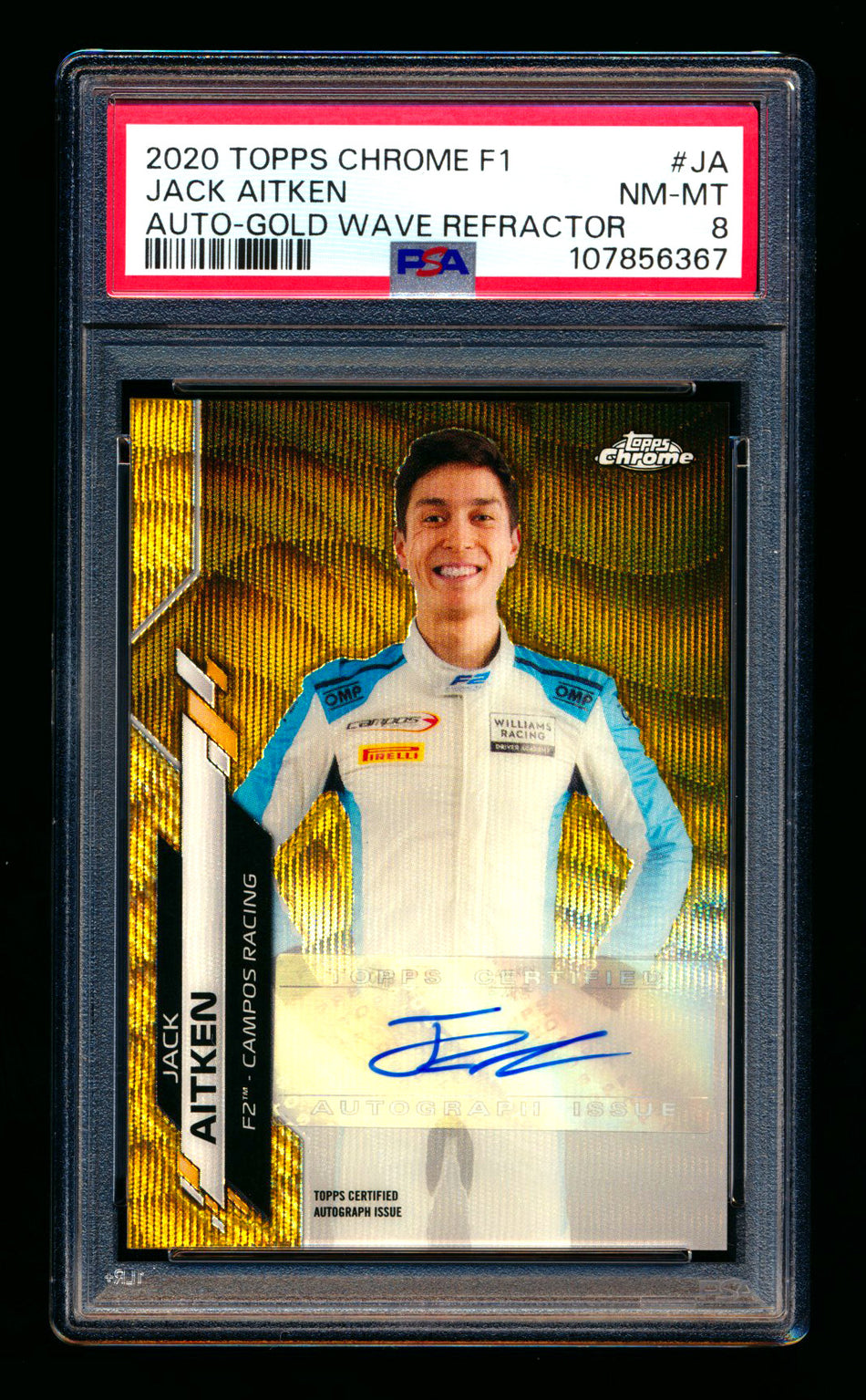 2020 Topps Chrome F1 #F1A-JA Jack Aitken RC Gold Wave Refractor Autograph #23/50 PSA 8 ** (SOLD - $59.00 - 11/1/2025) **