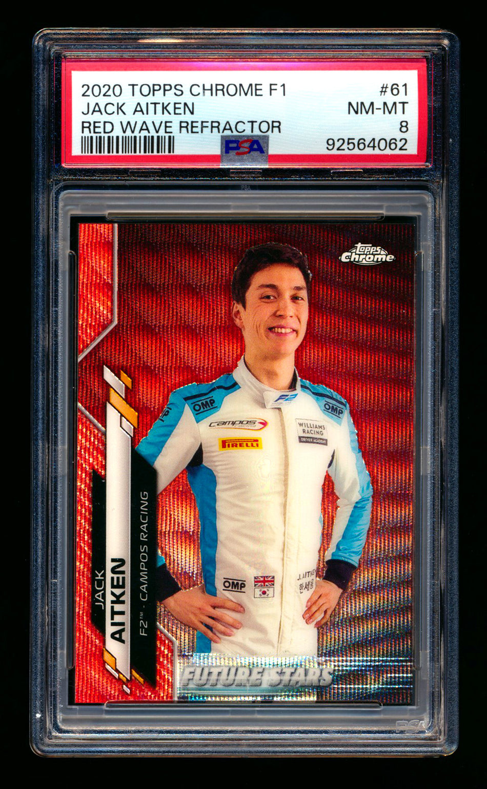 2020 Topps Chrome F1 #61 Jack Aitken RC Red Wave Refractor #5/5 PSA 8 (Last Number!)