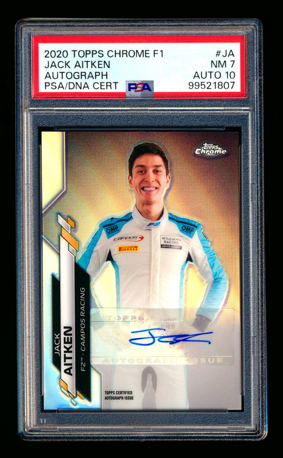 2020 Topps Chrome F1 #F1A-JA Jack Aitken RC Refractor Autograph #200/376 PSA 7 DNA 10