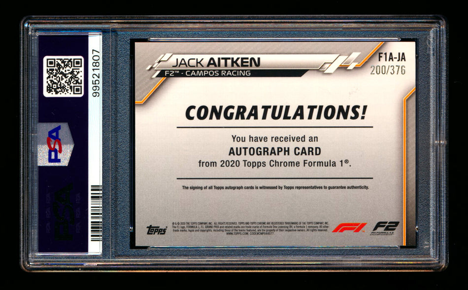 2020 Topps Chrome F1 #F1A-JA Jack Aitken RC Refractor Autograph #200/376 PSA 7 DNA 10