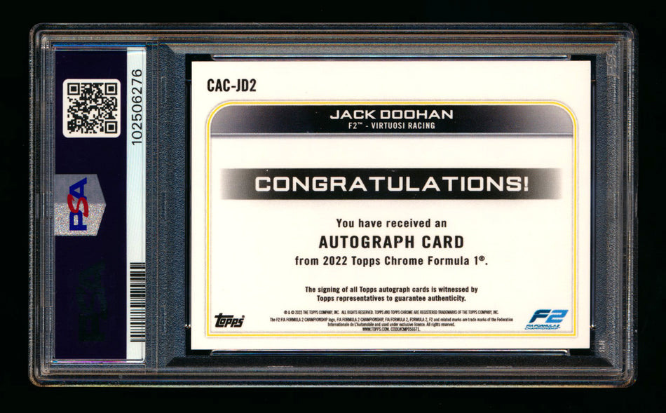 2022 Topps Chrome F1 #CAC-JD2 Jack Doohan RC Refractor Autograph PSA 9 DNA 10