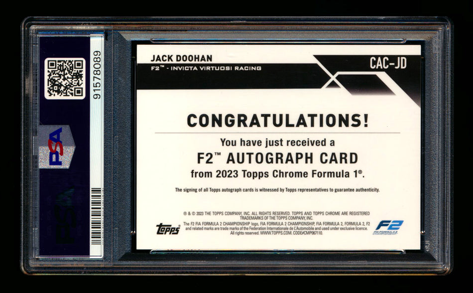 2023 Topps Chrome F1 #CAC-JD Jack Doohan RC Gold Wave Refractor Autograph #24/50 PSA 10