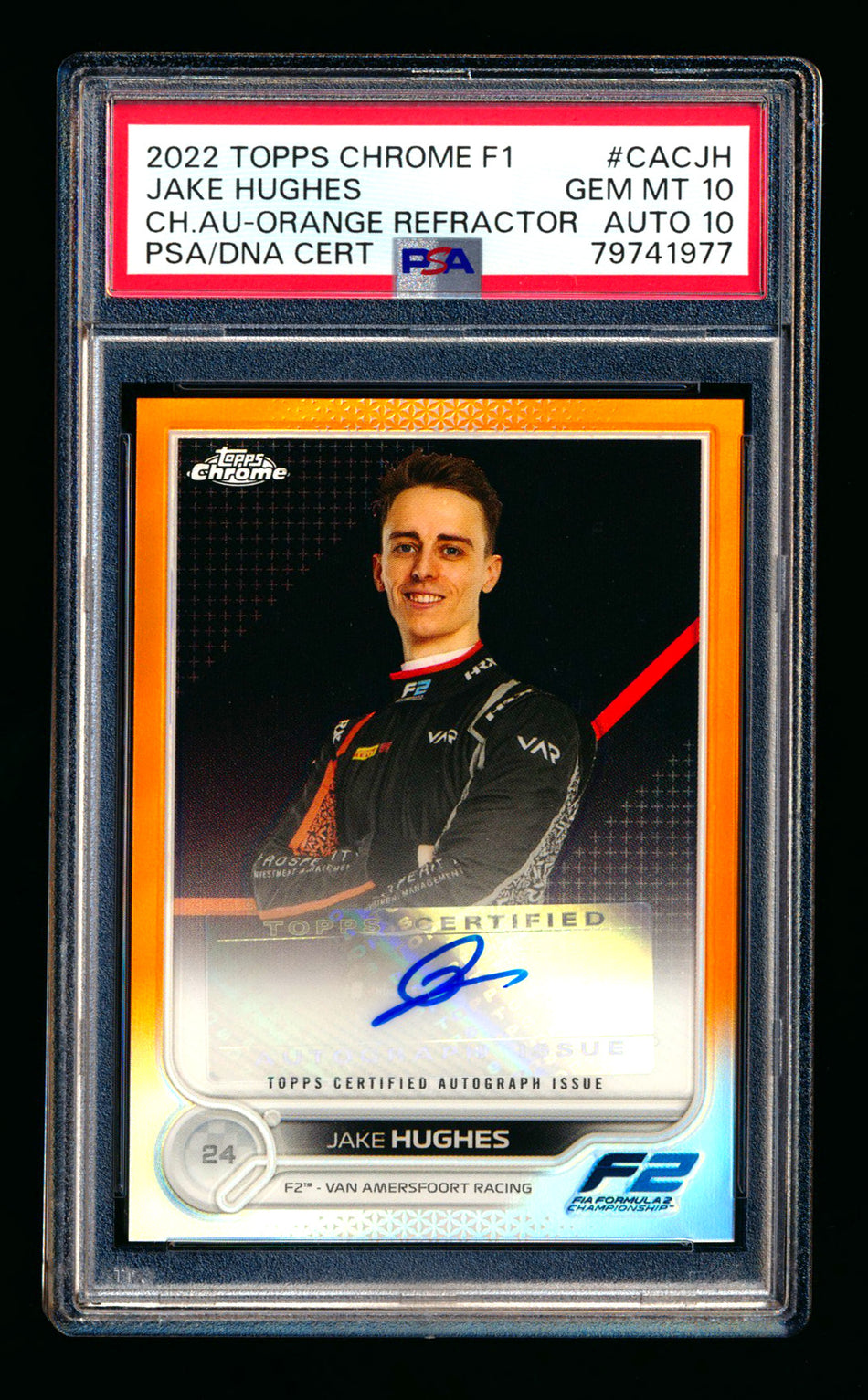2022 Topps Chrome F1 #CAC-JH Jake Hughes RC Orange Refractor Autograph #11/25 PSA 10 DNA 10