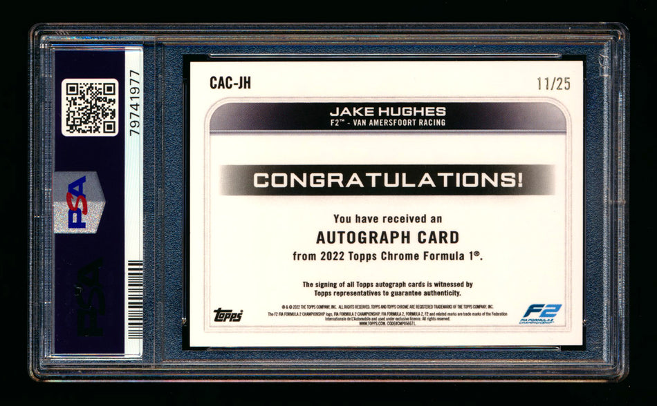 2022 Topps Chrome F1 #CAC-JH Jake Hughes RC Orange Refractor Autograph #11/25 PSA 10 DNA 10