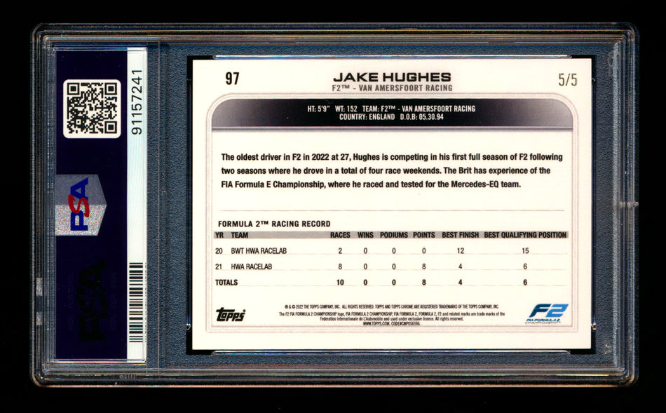 2022 Topps Chrome F1 #97 Jake Hughes RC Red Refractor #5/5 PSA 9
