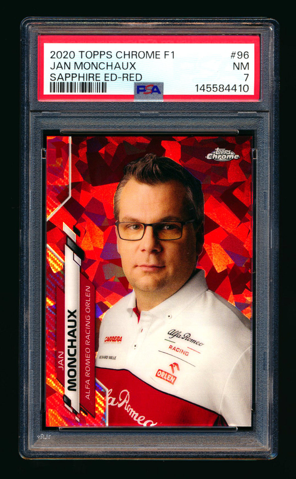 2020 Topps Chrome Sapphire F1 #96 Jan Monchaux RC Red Refractor #3/5 PSA 7