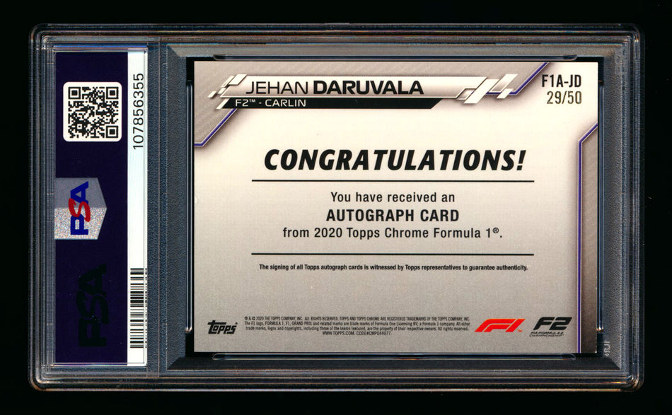 2020 Topps Chrome F1 #F1A-JD Jehan Daruvala RC Gold Wave Refractor Autograph #29/50 PSA 7 ** (SOLD - $49.00 - 11/1/2025) **