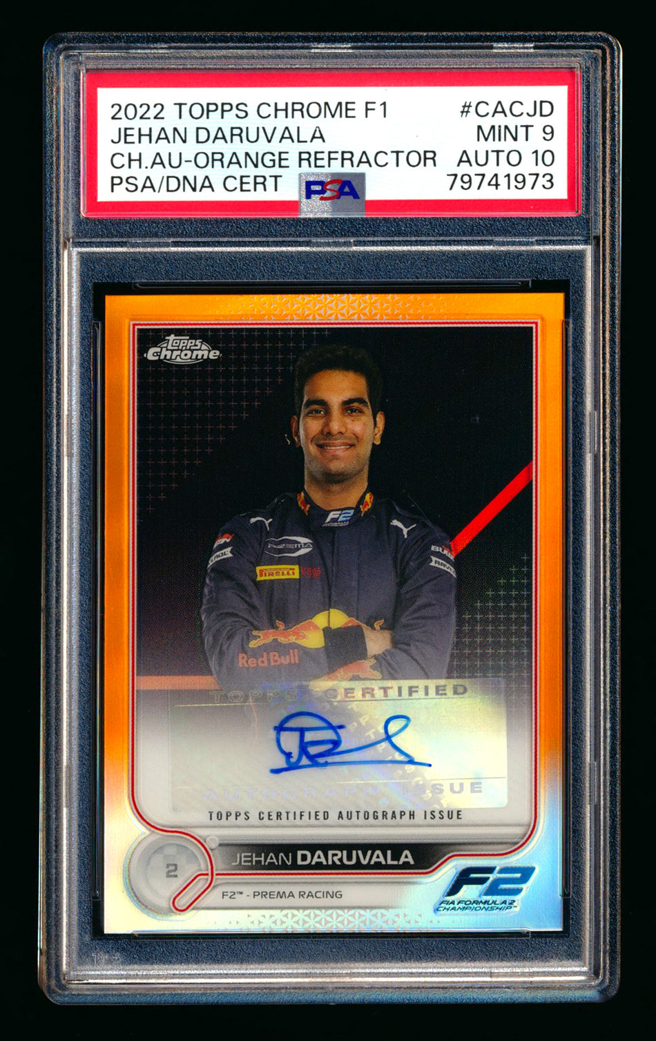 2022 Topps Chrome F1 #CAC-JD Jehan Daruvala RC Orange Refractor Autograph #12/25 PSA 9 DNA 10