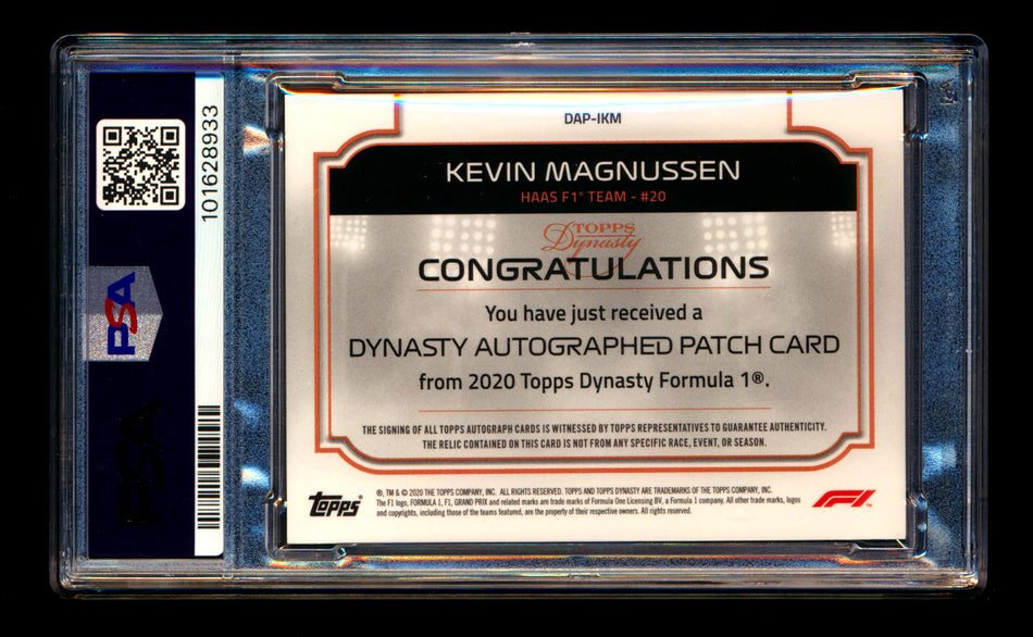 2020 Topps Dynasty F1 #DAP-IKM Kevin Magnussen ROOKIE Patch Autograph #05/10 PSA 10 Gem Mint - POP 1! (Ultimate Wishlist - Wish Granted!) ** (SOLD - $900.00 - 4/18/2025) **
