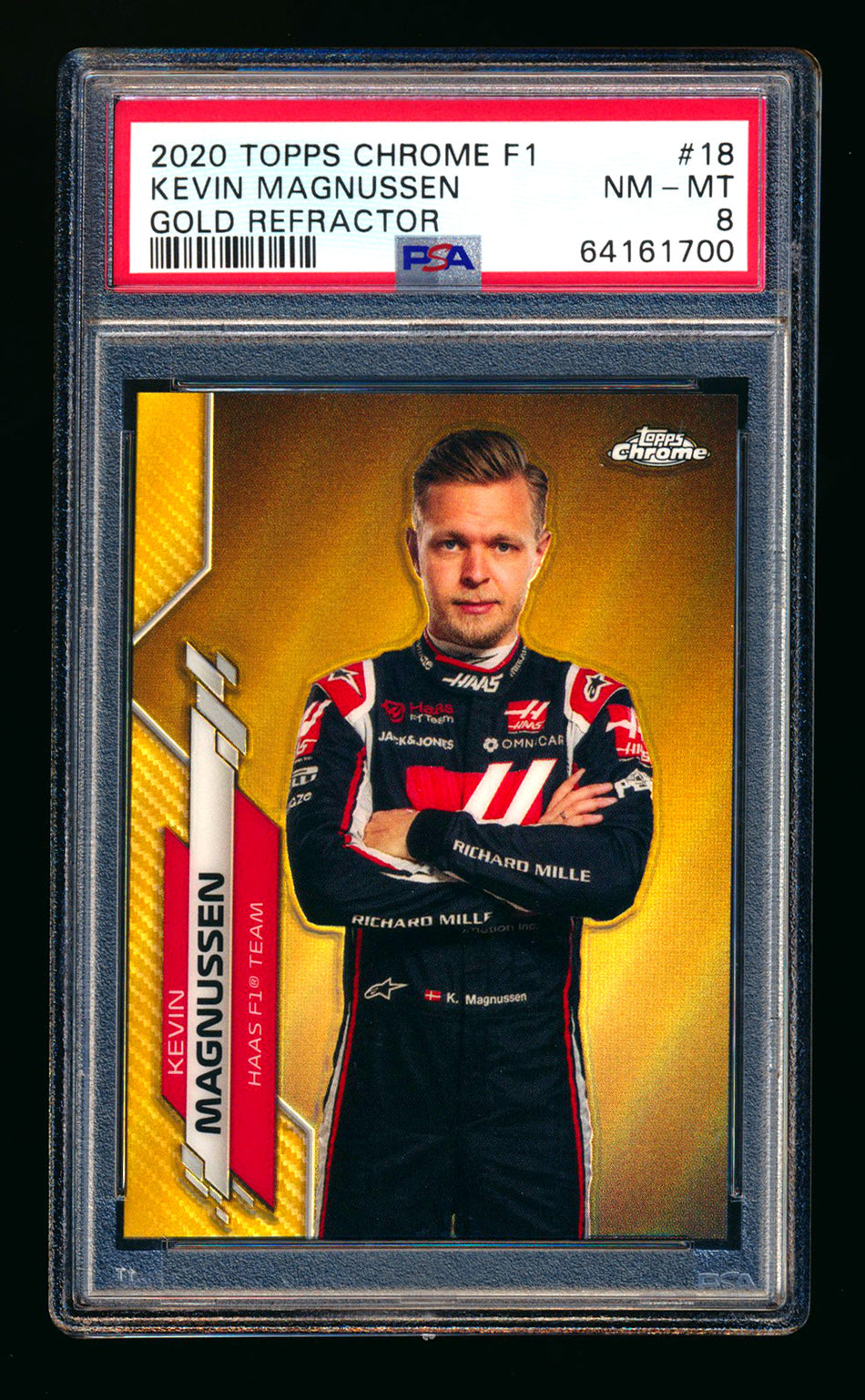 2020 Topps Chrome F1 #18 Kevin Magnussen RC Gold Refractor Portrait #49/50 PSA 8