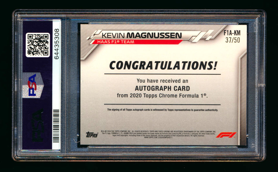 2020 Topps Chrome F1 #F1A-KM Kevin Magnussen RC Gold Wave Refractor Autograph #37/50 PSA 7 DNA 10 ** (SOLD - $250.00 - 10/31/2025) **