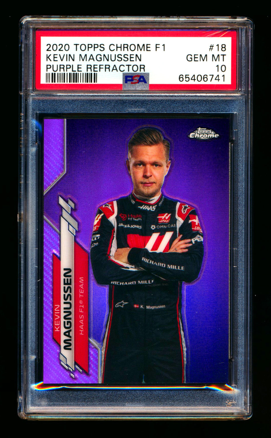 2020 Topps Chrome F1 #18 Kevin Magnussen RC Purple Refractor Portrait #112/399 PSA 10