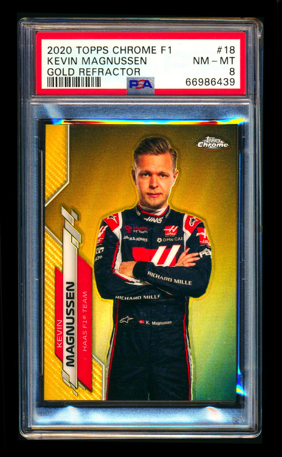 2020 Topps Chrome F1 #18 Kevin Magnussen RC Gold Refractor Portrait #35/50 PSA 8
