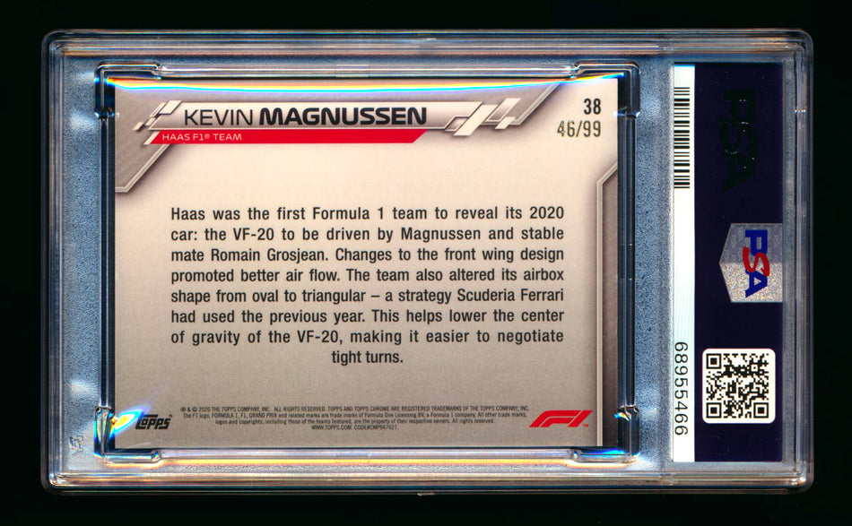 2020 Topps Chrome Sapphire F1 #38 Kevin Magnussen RC Aqua Refractor #46/99 PSA 8 ** (SOLD - $19.00 - 10/29/2024) **