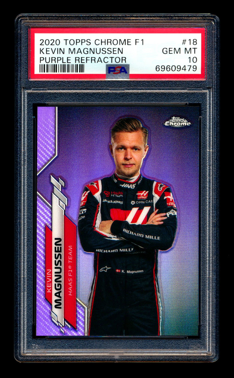 2020 Topps Chrome F1 #18 Kevin Magnussen RC Purple Refractor Portrait #222/399 PSA 10