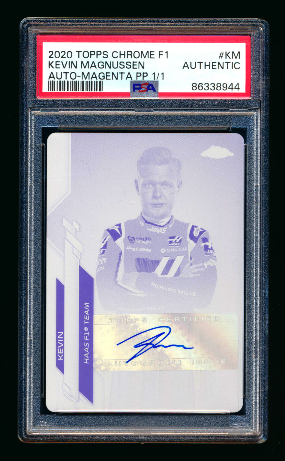 2020 Topps Chrome F1 #F1A-KM Kevin Magnussen RC Magenta Printing Plate Autograph #1/1 PSA Authentic