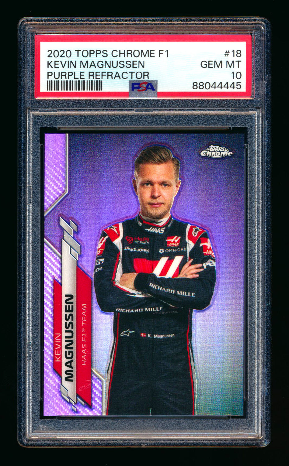 2020 Topps Chrome F1 #18 Kevin Magnussen RC Purple Refractor Portrait #391/399 PSA 10