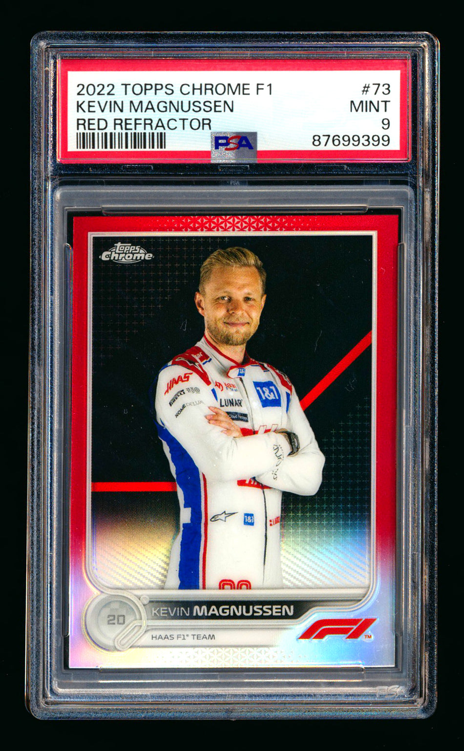 2022 Topps Chrome F1 #73 Kevin Magnussen Red Refractor Portrait #4/5 PSA 9
