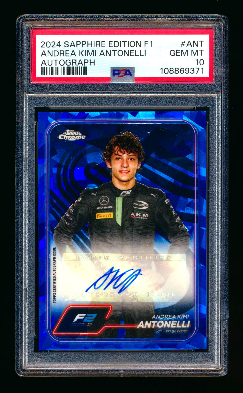 2024 Topps Chrome Sapphire F1 #CAC-ANT Andrea Kimi Antonelli RC Refractor Autograph PSA 10