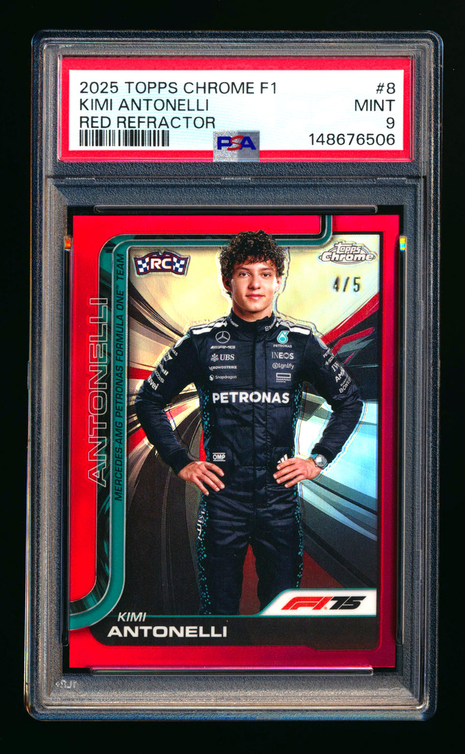 2025 Topps Chrome F1 #8 Kimi Antonelli RC Red Refractor Portrait #4/5 PSA 9