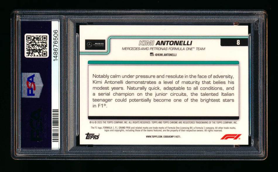 2025 Topps Chrome F1 #8 Kimi Antonelli RC Red Refractor Portrait #4/5 PSA 9