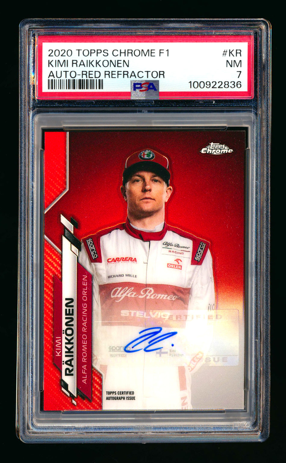 2020 Topps Chrome F1 #F1A-KR Kimi Raikkonen RC Red Refractor Autograph #4/5 PSA 7 ** (SOLD - $8,000.00 - 11/18/2025) **