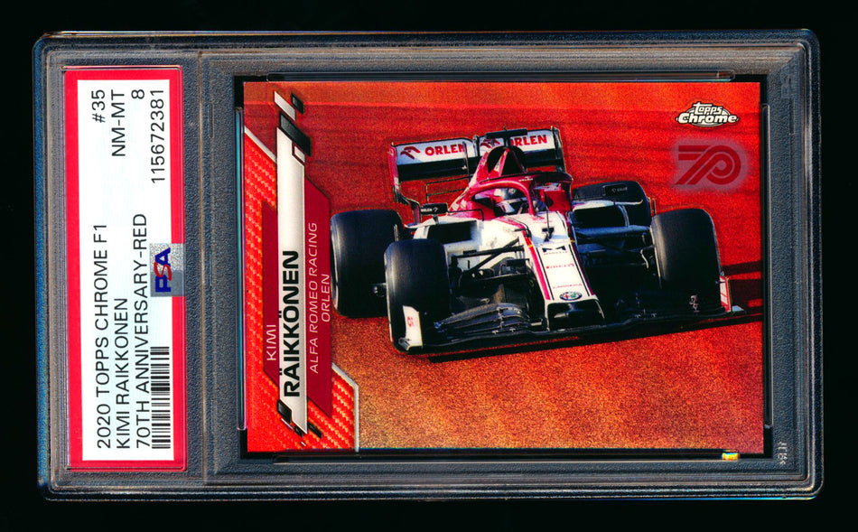 2020 Topps Chrome F1 #35 Kimi Raikkonen RC 70th Anniversary Red Refractor PSA 8