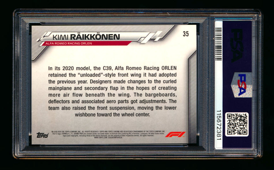 2020 Topps Chrome F1 #35 Kimi Raikkonen RC 70th Anniversary Red Refractor PSA 8