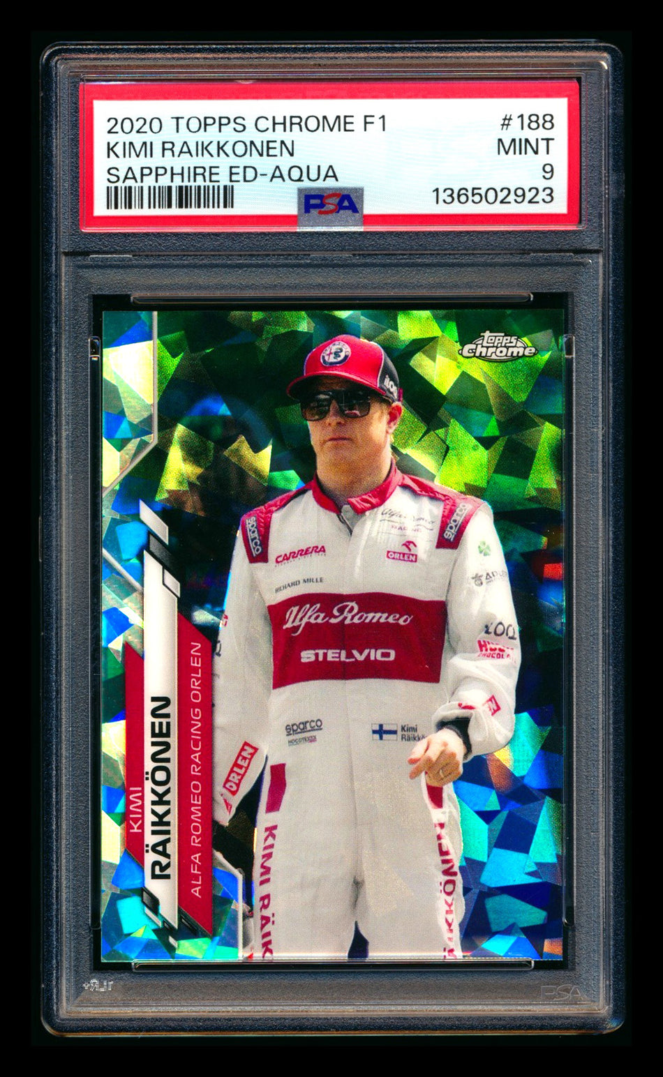2020 Topps Chrome Sapphire F1 #188 Kimi Raikkonen RC Aqua Refractor #71/99 PSA 9 ** (SOLD eBay - $69.00 - 7/12/2026) **