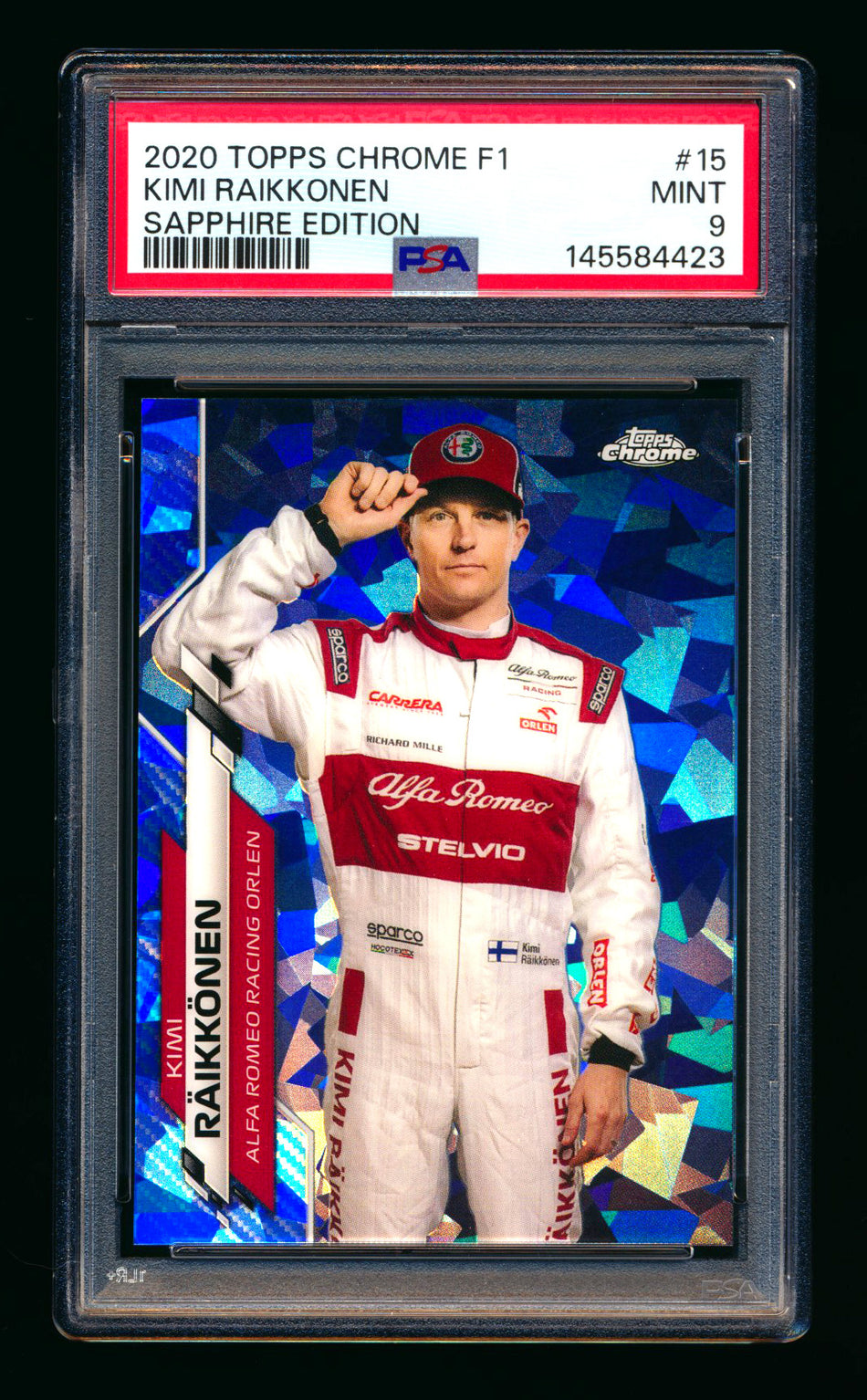 2020 Topps Chrome Sapphire F1 #15 Kimi Raikkonen RC Refractor Portrait PSA 9