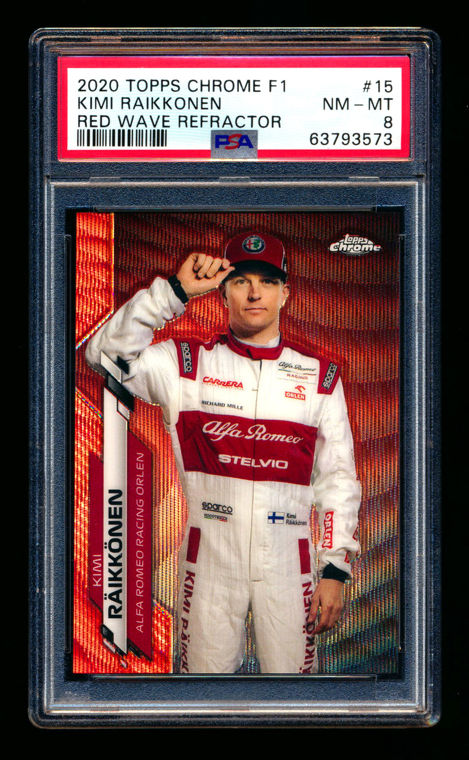 2020 Topps Chrome F1 #15 Kimi Raikkonen RC Red Wave Refractor Portrait #3/5 PSA 8