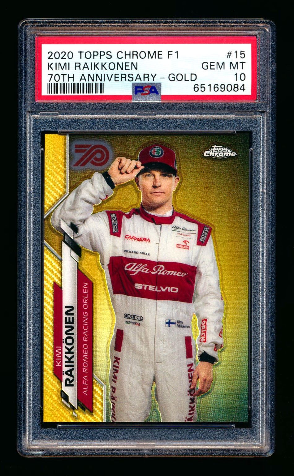 2020 Topps Chrome F1 #15 Kimi Raikkonen RC 70th Anniversary Gold Refractor Portrait PSA 10