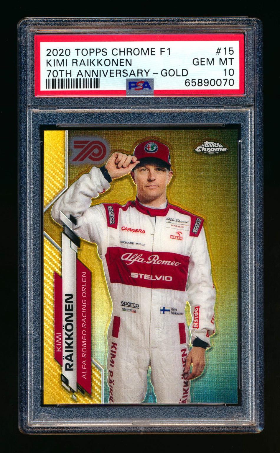 2020 Topps Chrome F1 #15 Kimi Raikkonen RC 70th Anniversary Gold Refractor Portrait PSA 10 ** (SOLD - $350.00 - 11/11/2024) **