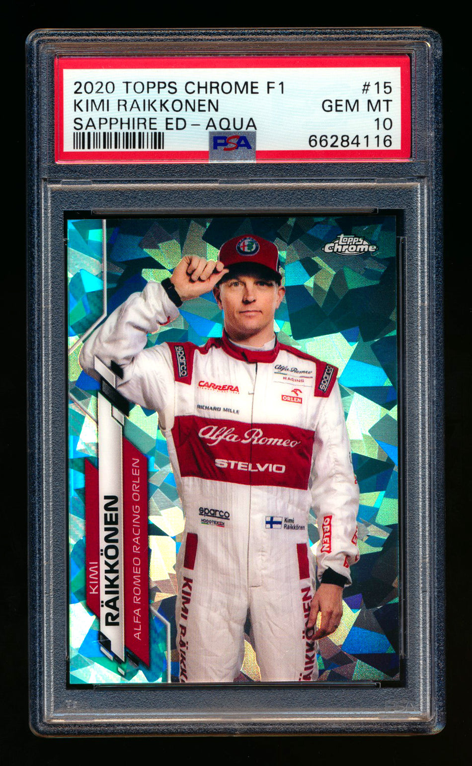 2020 Topps Chrome Sapphire F1 #15 Kimi Raikkonen RC Aqua Refractor Portrait #80/99 PSA 10 ** (SOLD - $450.00 - 11/9/2024) **