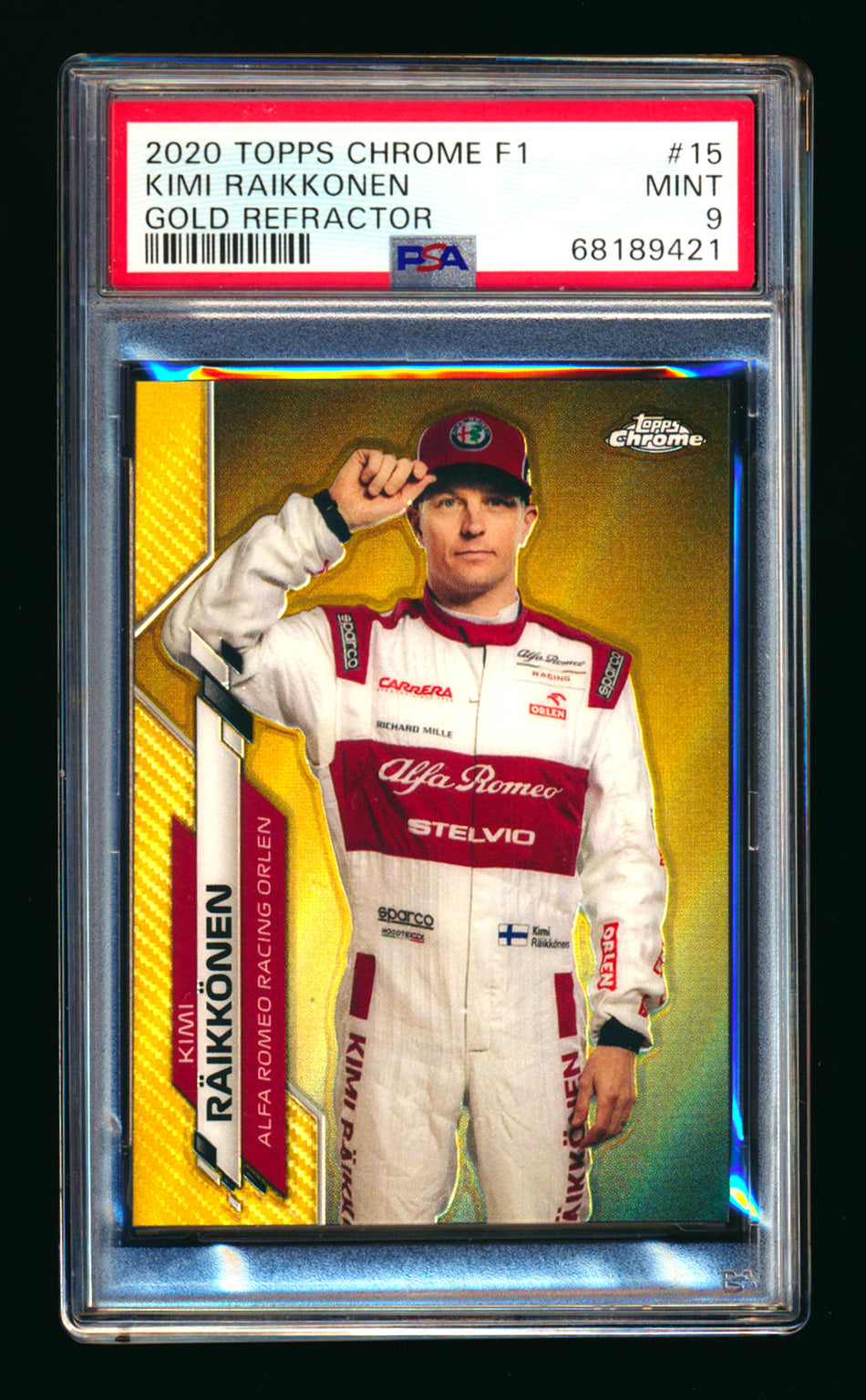 2020 Topps Chrome F1 #15 Kimi Raikkonen RC Gold Refractor Portrait #38/50 PSA 9