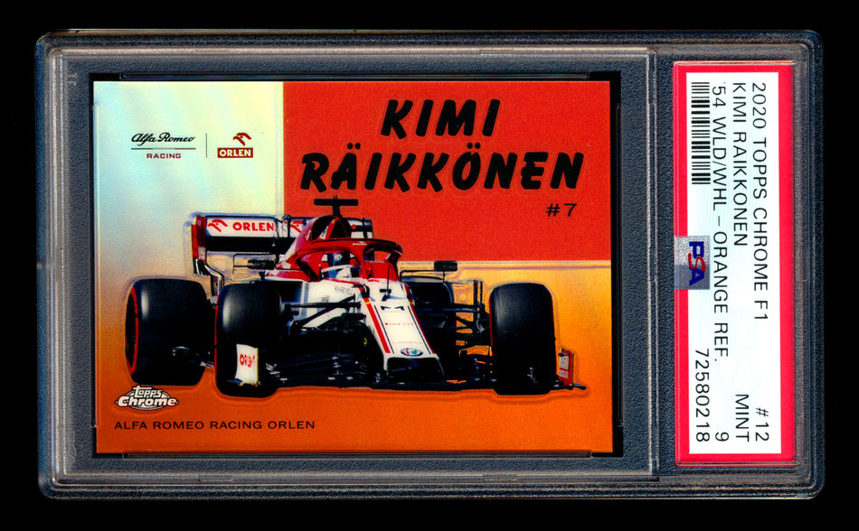 2020 Topps Chrome F1 1954 World on Wheels #54W-12 Kimi Raikkonen RC Orange Refractor #23/25 PSA 9