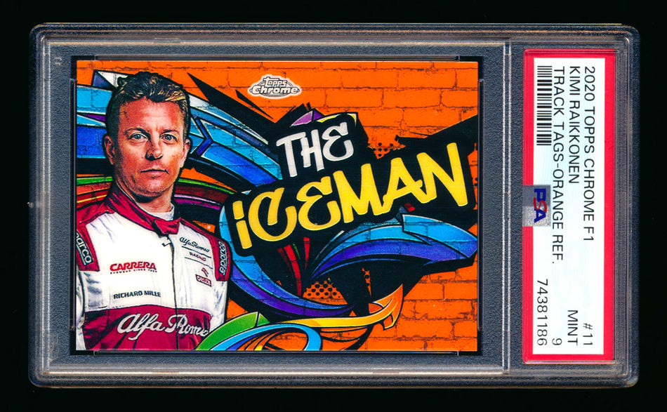 2020 Topps Chrome F1 Track Tags #TT-11 Kimi Raikkonen RC Orange Refractor #16/25 PSA 9 ** (SOLD - $1,395.00 - 11/22/2024) **
