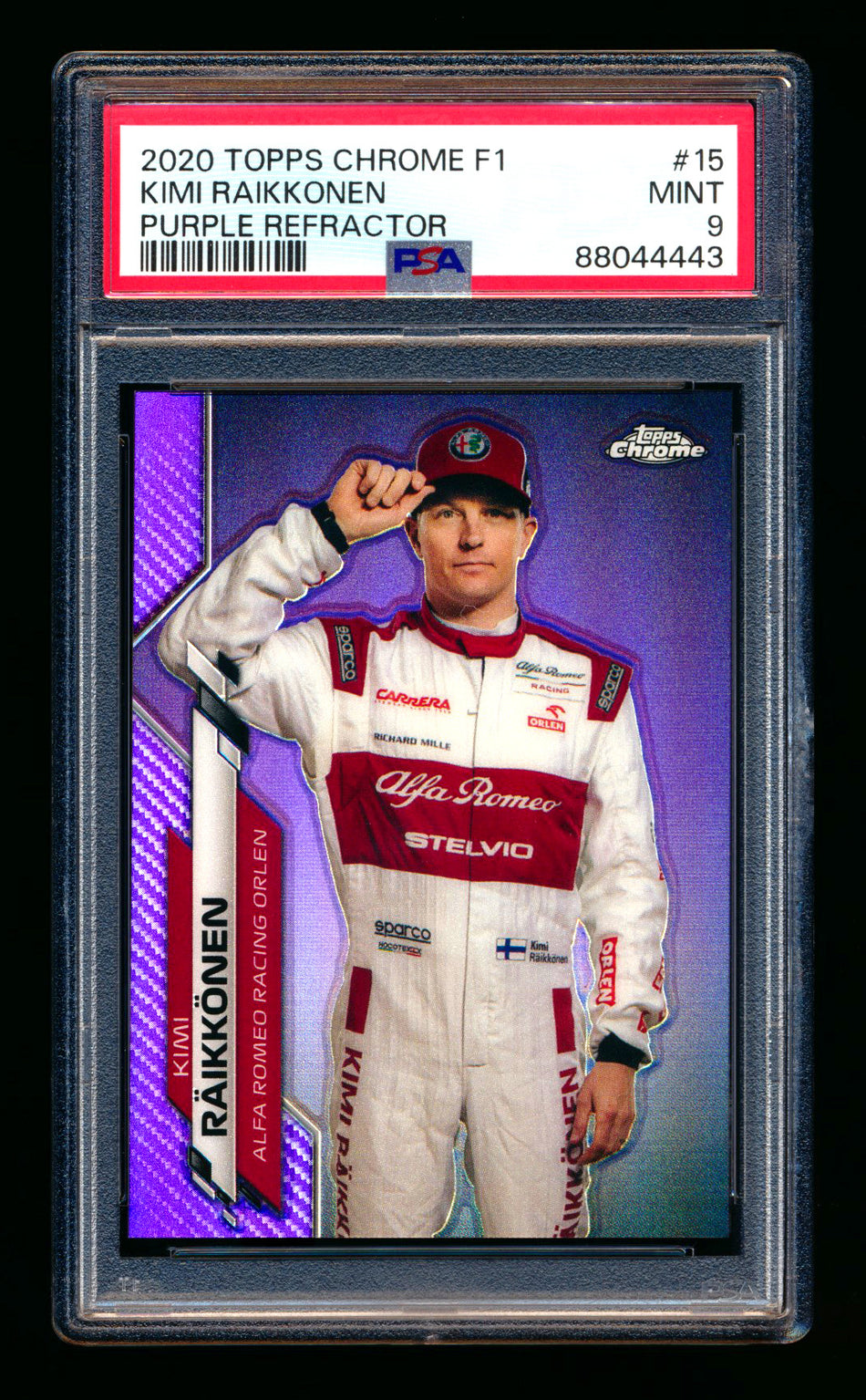 2020 Topps Chrome F1 #15 Kimi Raikkonen RC Purple Refractor Portrait #198/399 PSA 9