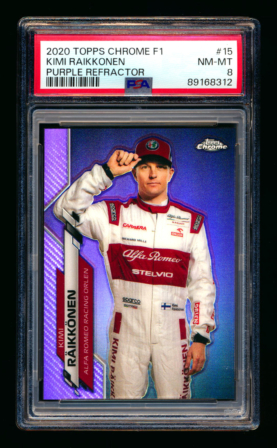 2020 Topps Chrome F1 #15 Kimi Raikkonen RC Purple Refractor Portrait #244/399 PSA 8