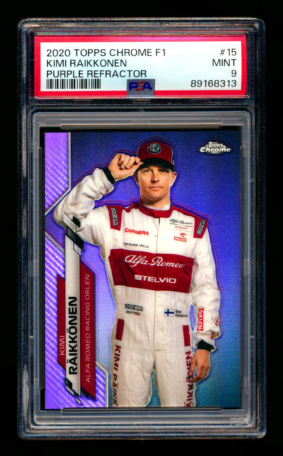 2020 Topps Chrome F1 #15 Kimi Raikkonen RC Purple Refractor Portrait #009/399 PSA 9