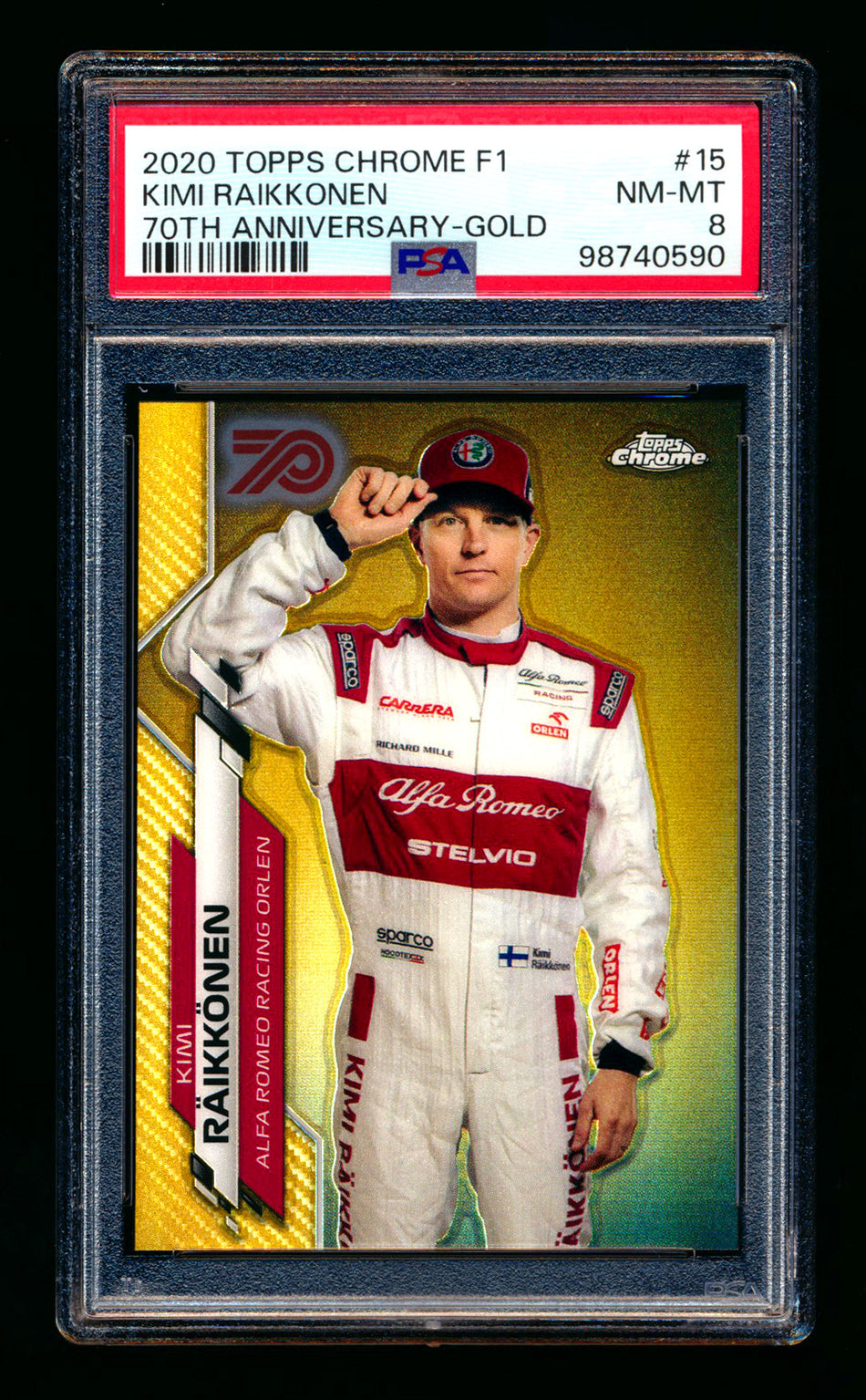 2020 Topps Chrome F1 #15 Kimi Raikkonen RC 70th Anniversary Gold Refractor Portrait PSA 8