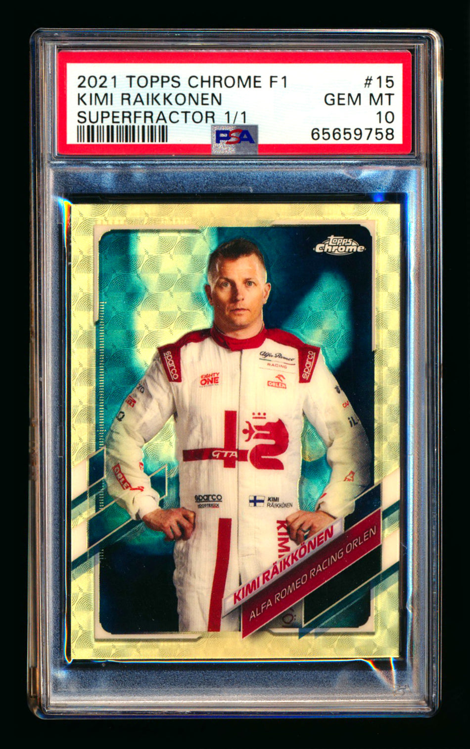 2021 Topps Chrome F1 #15 Kimi Raikkonen Superfractor Portrait #1/1 PSA 10 - POP 1!