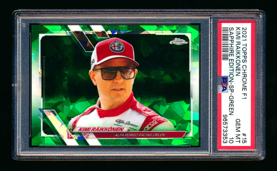 2021 Topps Chrome Sapphire F1 #15 Kimi Raikkonen Green Refractor Image Variation SP #37/75 PSA 10 ** (SOLD eBay - $79.00 - 1/31/2025) **