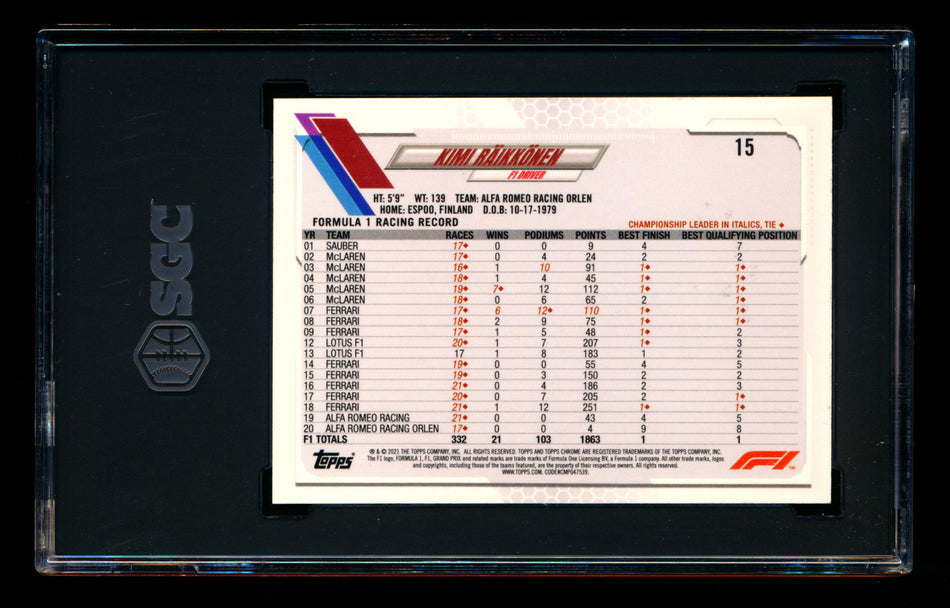 2021 Topps Chrome F1 #15 Kimi Raikkonen Refractor Image Variation SP SGC 9.5